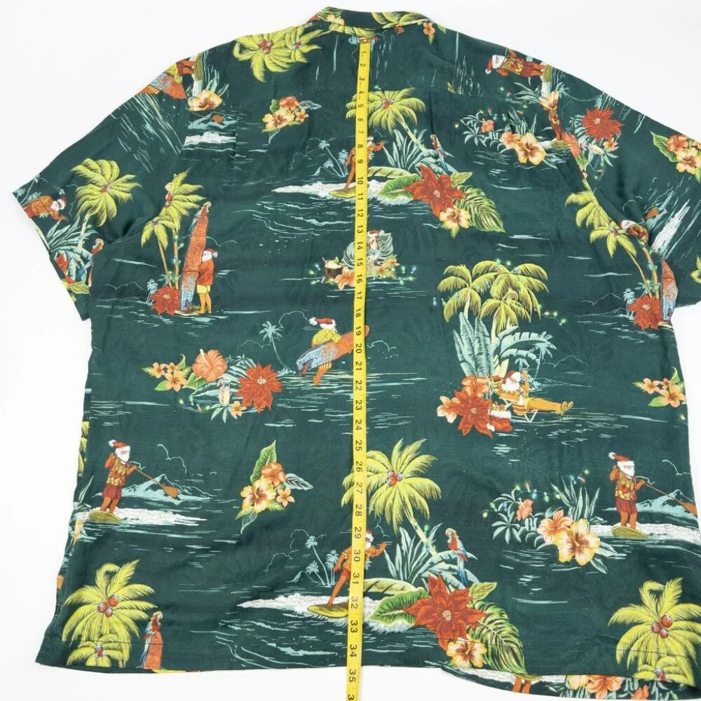 Tommy Bahama Santa Christmas Shirt Men's 3XL Silk Hawaiian Green Aloha Holidays - Picture 12 of 16